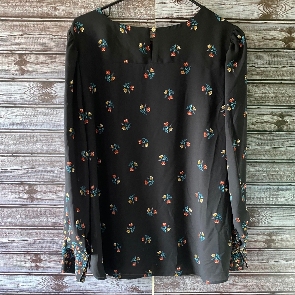 LOFT Women's Long-Sleeved Blouse Size L Black Floral - Picture 2 of 6